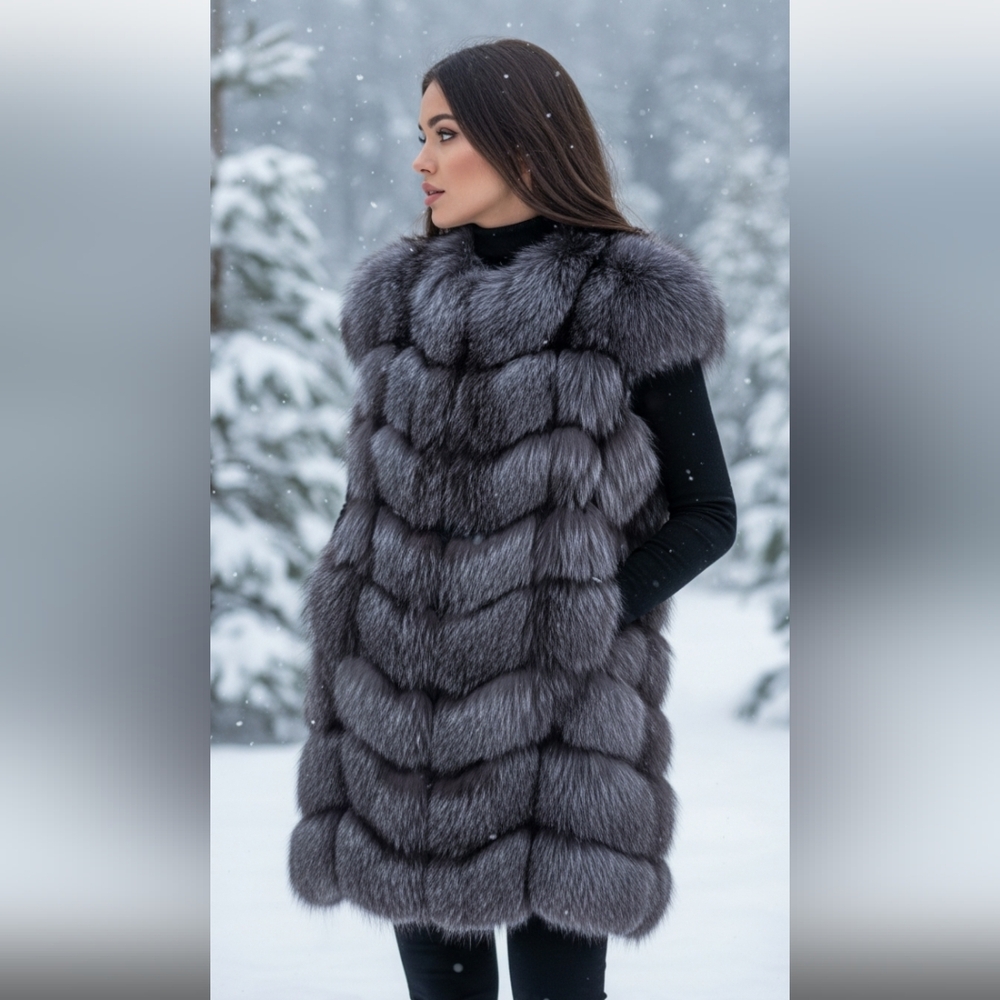 Stunning silver fox long fur new vest fluffy